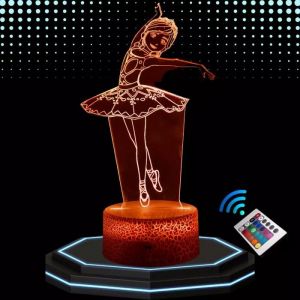 Lampe de Chevet 3D LED - Danseuse - Multicolore - T&eacute;l&eacute;commande - Id&eacute;e Cadeau Enfant - Int&eacute;rieur