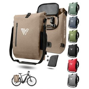 MIVELO Sacoche à vélo étanche 3 en 1 avec compartiment pour ordinateur portable et serrure - sans PVC - Beige sable - 20 L