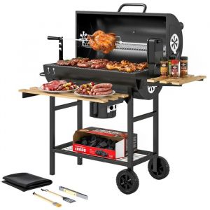 Outsunny Barbecue au charbon de bois - &eacute;tag&egrave;res pliables, thermom&egrave;tre, roues - housse de protection - 116x67x101cm - m&eacute;tal - noir