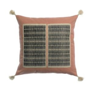 Vivaraise Coussin brod&eacute; Ya&euml;l en coton bois de rose 45 x 45