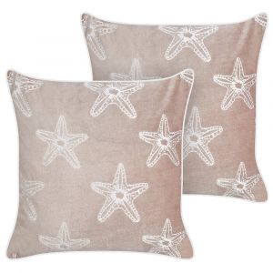 Beliani Lot de 2 coussins d&eacute;coratifs CERAMIUM Velours 45 x 45 cm Rose pastel Motif floral