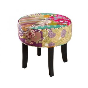 Image de PRAGUES Tabouret rond coloré en tissu bo me rouge Contemporain L 42 x P 42 cm