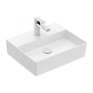 Image de Villeroy & Boch Memento 2.0, Lavabos muraux, 500 x 420 mm, Rectangulaire, pour robinetterie à 3 trou s, troude robinetterie central percé, sans trop-plein, Une bonde