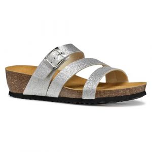 Geox Femme D New STHELLAE A Sandale Plate, Silver, 41 EU