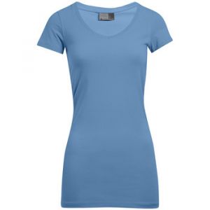 Image de Promodoro T-shirt long col V slim Femmes, XS, bleu ciel