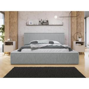 Swan - lit coffre - 160x200 cm - sommier inclus - en velours côtelé grosses côtes - Gris clair