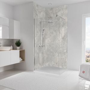 Schulte-ufer Pack de 2 panneaux muraux 100x255 cm, revêtement pour douche et salle de bains, placement facile, DécoDesign décor, pierre gris-argenté