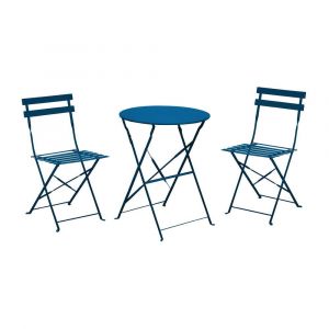 Alize Ensemble Guéridon de jardin Cuba Ø 60 cm - bleu + 2 Chaises pliante Cuba