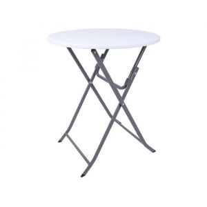 Image de Rebecca Mobili Table De Balcon Pliante, Table d'Appoint d'Extérieur, Acier Hdpe, Blanc Gris Clair, Peu Encombrante, pour Jardin Camping - Dimensions HxLxP : 74 x 60 x 60 cm - Art. RE6819