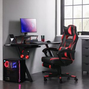 Songmics Fauteuil Gamer, Chaise Gaming, Siège De Bureau Réglable, Avec Repose-Pieds Télescopique, Support Lombaire, Charge 150 Kg, Noir Et Rouge