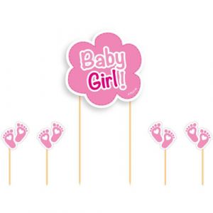 Folat Gâteau toppers fille de naissance carton rose 5 pcs
