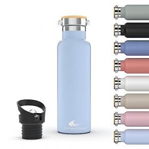 Daikoku Bouteille, Bouteille Thermique en Acier Inoxydable à Double Paroi, Thermos Maintient les Boissons Froides ou Chaudes Pendant des Heures, Deux Bouchons, Bleu Céleste, 1 L