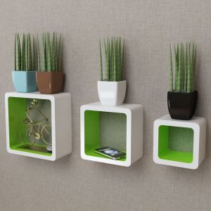 Image de VidaXL 3 Etagères cubes murales et en MDF Blanc-Vert pour Livres/DVD