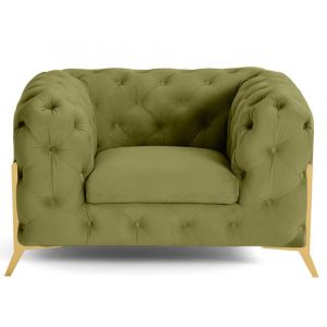 Camden - fauteuil chesterfield en velours - pieds en métal doré - Vert