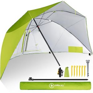 HOMECALL Parasol de plage en polyester, avec ouvertures et protection anti-vent et anti-rayons UV, Vert