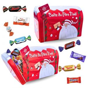 2 Boîtes du Père Noël remplies de 40 chocolats assortis Kinder Milka Daim Celebrations Cadeau gourmand de fin d’année