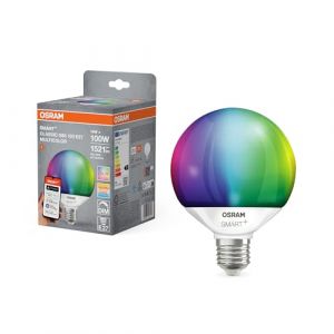 Osram Lampe LED SMART+ Matter G95 Globe 14W E27 RGBW, dimmable, contrôlable via application et commande vocale, compatible avec Alexa, Google, Apple, WiFi