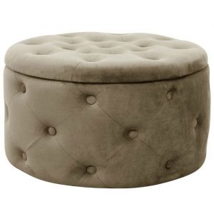 Pouf de Rangement avec Couvercle matelass&eacute; AKORD ALIA velour colour Beige hauteur 30 cm
