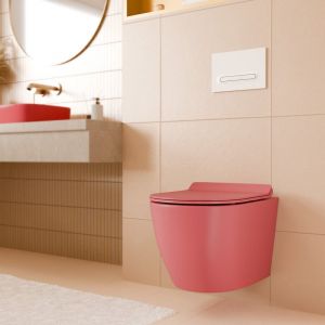 Ceramia PixL WC suspendu en c&eacute;ramique sans bride Tornado Quiet et fixations invisibles + abattant frein de chute, rose (CEPX010RTORPPM)