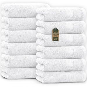 NatureMark Serviettes d'invit&eacute; &ndash; Lot de 12 (30x50 cm), 100% Coton, Certification Oeko-Tex, Douces, absorbantes et faciles d'entretien &ndash; pour Salle de Bain, invit&eacute;s et Spa &ndash; Couleur Blanc