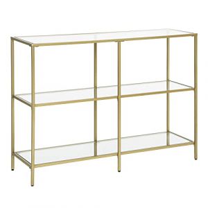 VASAGLE Table Console, Meuble d’entrée, Étagère à 3 Niveaux, en Verre trempé, 100 x 30 x 73 cm, Cadre en métal, Style Moderne, pour entrée, Salon, Chambre, Doré LGT27G