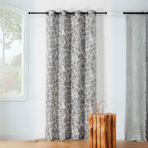 LINDER Rideau Garance &eacute;cru et Gris Finition &oelig;illets Canon de fusil145x240cm