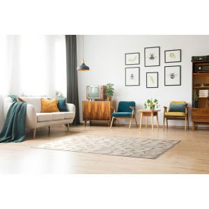 Vivabita Tapis géométrique moderne laine et viscose Nelle 160x230 Ivoire