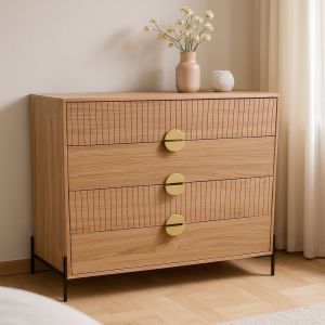 Concept-Usine Commode 4 tiroirs d&eacute;cor bois rainur&eacute; 84cm VALLO