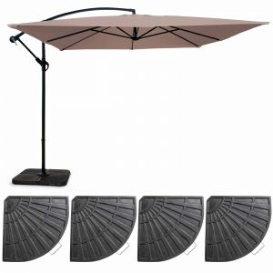 Oviala Parasol déporté et 4 dalles à lestées aluminium taupe 3x3m