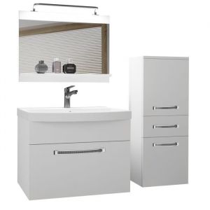 BELINI Meuble de Salle de Bain, Lavabo, Meuble sous-Vasque, Miroir et Cabinet, Largeur: 100 cm, Kit d'éclairage, Blanc Mat