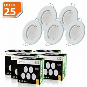 Lampesecoenergie LOT DE 25 SPOT LED ENCASTRABLE COMPLETE RONDE FIXE eq. 50W LUMIERE BLANC NEUTRE