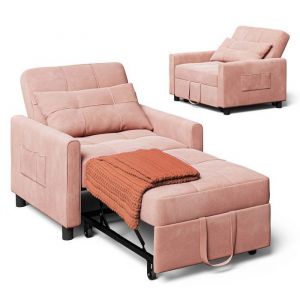 Bealife - Fauteuil Convertible Rose Poudré Canapé Lit 1 Place Modulable Chaise Longue Coussin Réglable Rangement et Roulette Pliante