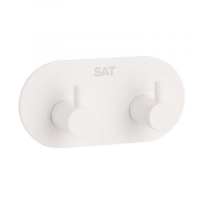 Swiss Aqua Technologies Patère murale adhésive double crochets en acier inoxydable, blanc mat (HACEKNALEP2KB)