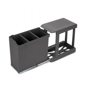 Emuca Poubelles de recyclage pour la cuisine, 3 x 10L, fixation inférieure et extraction automatique, Acier et Plastique, Gris antracite