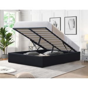 Solide Lit Coffrer noir + Pieds pour matelas 140x200 cm - 2 x 14 Lattes - loris - Montage Rapide et Facile - revetement PVC Simili facile d'entretien