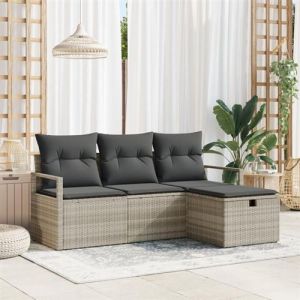 VidaXL Ensemble de canap&eacute; de jardin de 4 pi&egrave;ces avec coussins Gris clair Poly Rotin, Canap&eacute; de jardin 2 places avec rangement 3360483
