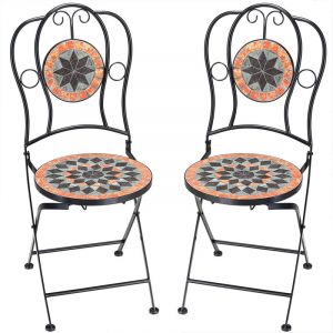 Deuba Chaise de jardin en mosa&iuml;que TERRACOTTA Set de 2 chaises pliantes en m&eacute;tal Mobilier de jardin terrasse