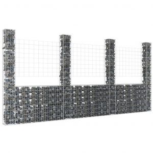 VidaXL Panier de gabion en forme de U avec 4 poteaux Fer 380x20x200 cm