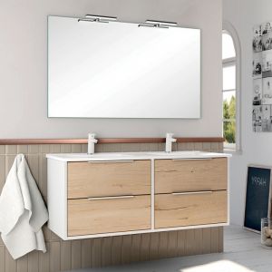 Meuble de salle de bain 120cm double vasque - 4 tiroirs - Blanc/Roble - alba