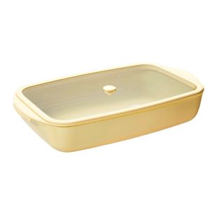 Pebbly Plat &agrave; Four Rectangle en Verre et son couvercle en Verre - 3,6 L - Polyvalent et R&eacute;sistant, passe au Four, au Lave-Vaisselle, au R&eacute;frig&eacute;rateur et au Cong&eacute;lateur facilement