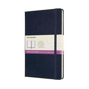 Moleskine Classic Notebook, Pages Blanches et Lignées, Couverture Rigide et Fermeture Elastique, Grand Format 13x21 cm, Couleur Bleu Saphir, 192 Pages