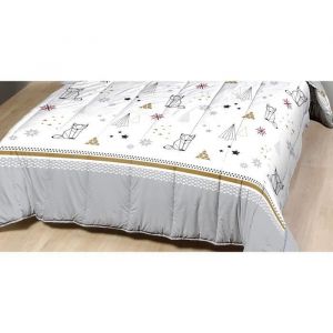 Mortreux Couette légère imprimée Sapin futé SAS - 1 personne 140x200 - Gris - Synthétique - Chambre