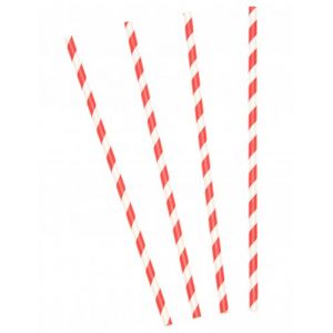 10 pailles en carton &agrave; rayures rouges et blanches