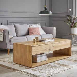 Image de Bois Dessus Bois Dessous Table basse en bois finition noyer 4 tiroirs