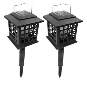 Lot de 2 Lampes LED solaires &agrave; planter Anti moustique 3 en 2 Longueur/largeur 12, Epaisseur 42cm Noir