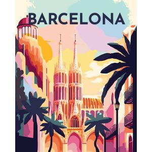 Figured'Art Peinture par Numéro Adulte Affiche Vintage Barcelone - Kit de Loisir Créatif DIY Numéro d'Art - 40x50cm sans châssis