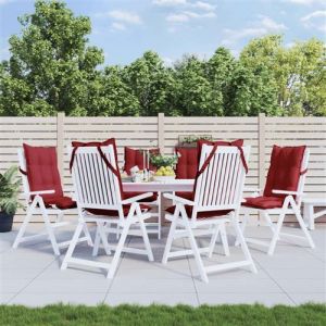 VidaXL Lot de 6 Coussins de Chaise &agrave; Dossier Haut, Galette de Si&egrave;ge Imperm&eacute;able, Coussin d'Ext&eacute;rieur Anti-glissement Jardin Terrasse, Rouge Bordeaux