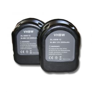 Vhbw 2x Batterie Ni-MH 2000mAh (12V) pour outilsDC981KB, DCD910KX, DCD940B2, DCD945B2, DCDK12 comme Dewalt DC9071, DE90