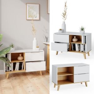 Vicco - Commode "Neptune" 90cm Blanc/H&ecirc;tre