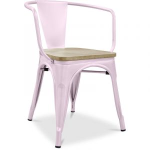 Chaise Avec Accoudoir Bistrot Metalix - M&eacute;tal Et Bois Clair Rose P&acirc;le